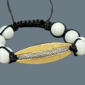 Sterling Silver Gold Diamond White Natural Stone Beads Adjustable Bracelet
